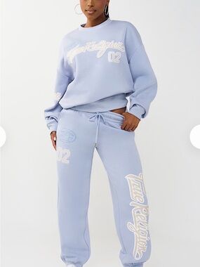 Embroidered Boyfriend Pullover Sweatshirt & Joggers Set